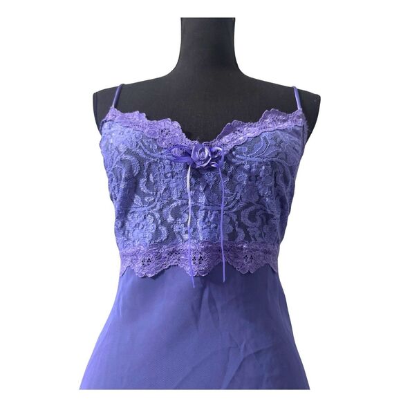 Vintage 90s Y2K Purple Floral Lace Coquette Babydoll Lingerie Mini Dress L - Picture 4 of 8